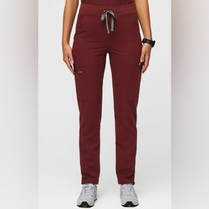 Figs High Waisted Yola Skinny Scrub Pants in Burgundy